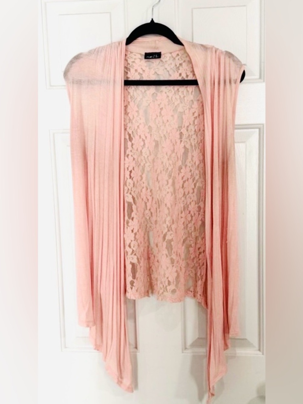 Rue 21 Blush Pink Lace-Back Lightweight Cardigan, Size Medium